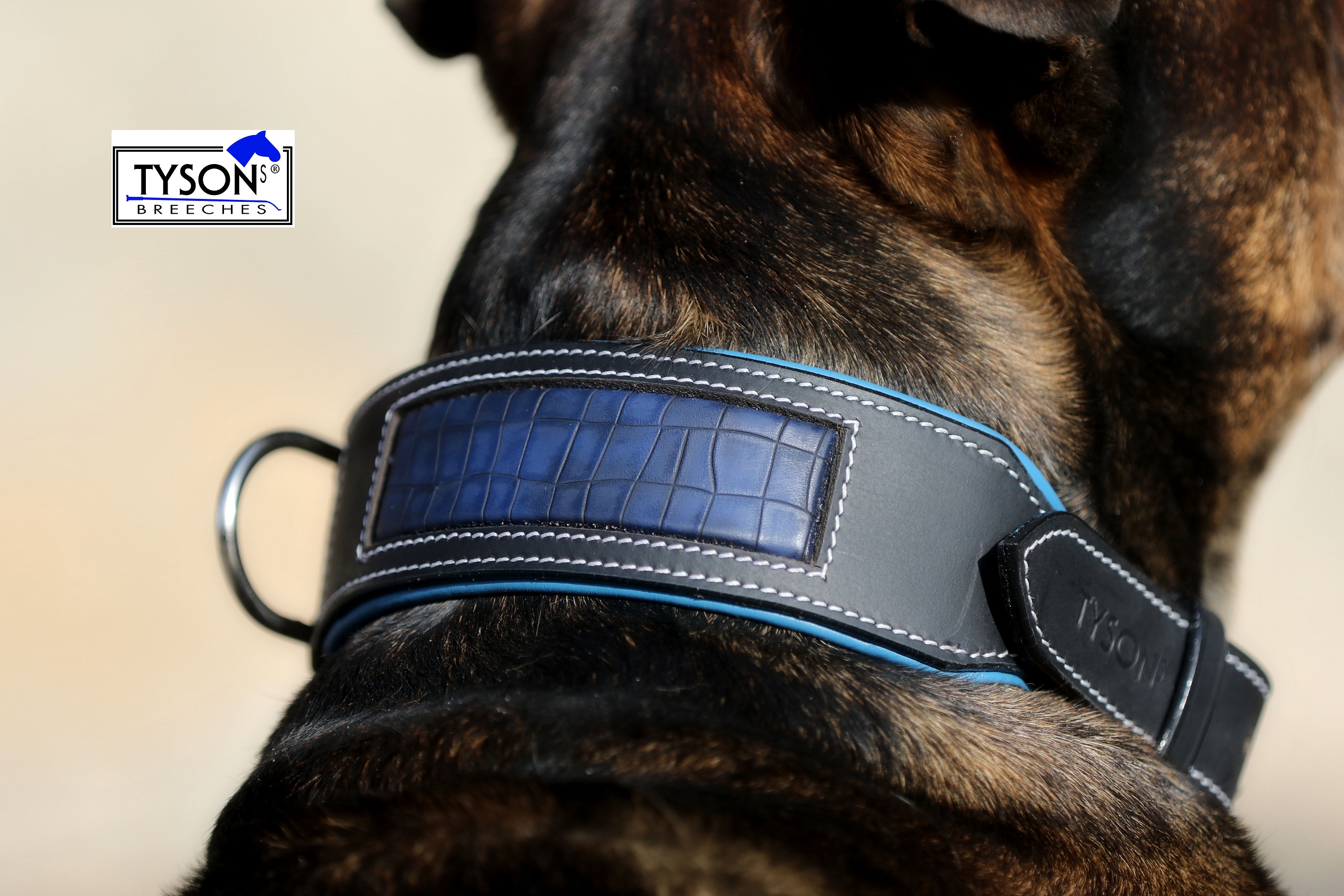 Tysons EXTRA BREITES Lederhalsband Für Hunde – 3,5 Cm Breit, Größe M (40-45 Cm), Braun Mit Schwarzem Zierstich
